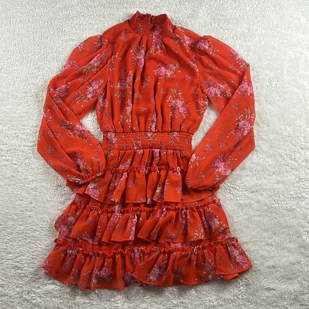 Express tiered ruffle and bishop sleeve floral print peasant dress, XS‎